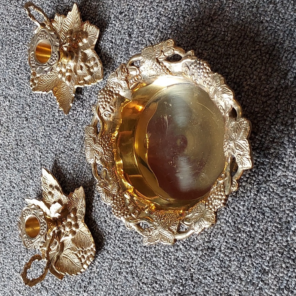 Vintage Brass candle holders and trinket dish.